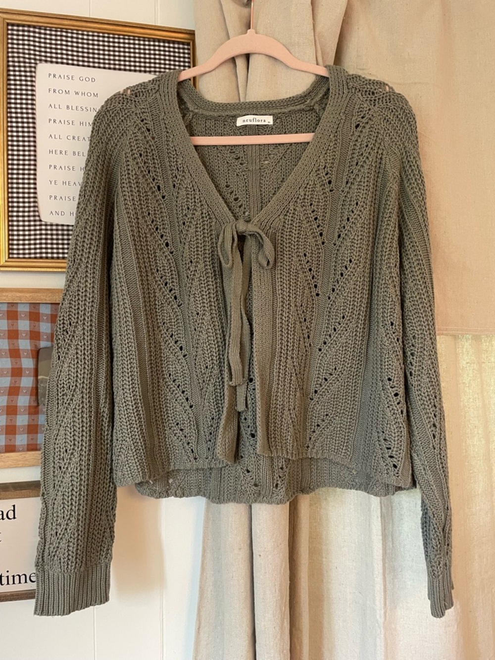 Neuflora - Knit Tie-Front Cardigan in Olive